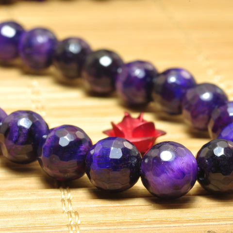 YesBeads natural purple Tiger Eye faceted round loose beads wholesale gemstone 6mm 15"