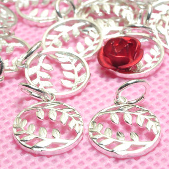 YesBeads 925 sterling silver olive branch charm round coin pendant charms wholesale jewelry findings