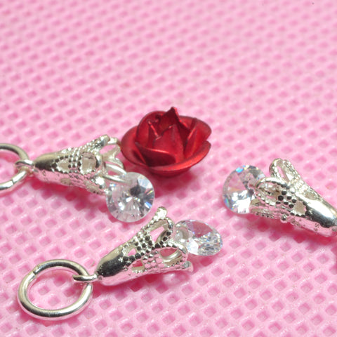 YesBeads 925 sterling silver flower charms with rhinestone bell charm for bracelet earrings jewelry