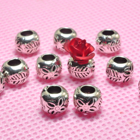 YesBeads 925 sterling silver round spacers carved flower leaf vintage beads wholesale jewelry findings