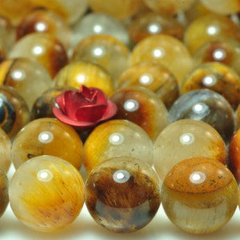 YesBeads Natural tiger eye crystal smooth round loose beads gemstone 6mm 8mm 15"