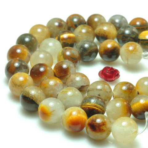 YesBeads Natural tiger eye crystal smooth round loose beads gemstone 6mm 8mm 15"