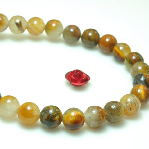 YesBeads Natural tiger eye crystal smooth round loose beads gemstone 6mm 8mm 15"