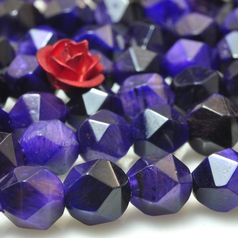YesBeads Purple Tiger Eye faceted star cut nugget beads wholesale gemstone 15''