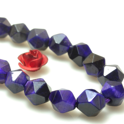 YesBeads Purple Tiger Eye faceted star cut nugget beads wholesale gemstone 15''