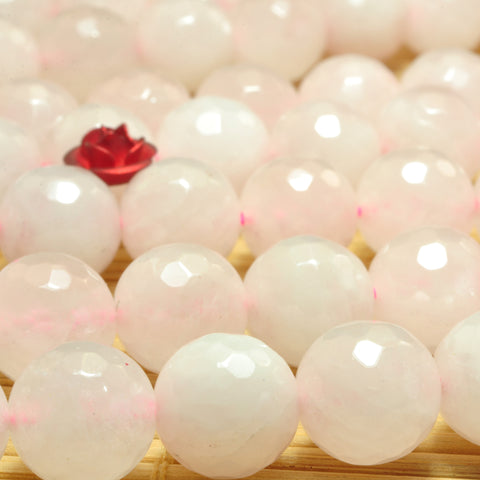 YesBeads Natural Rose Quartz faceted round beads pink gemstone wholesale 15"