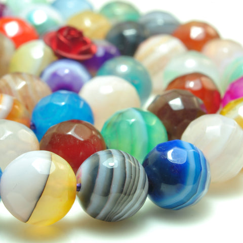 YesBeads Rainbow Banded Agate mix color faceted round beads gemstone wholesale 15"