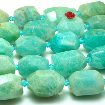 YesBeads natural green Amazonite gemstone faceted nugget chunk drum beads 15"