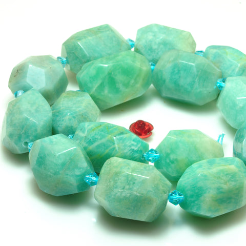 YesBeads natural green Amazonite gemstone faceted nugget chunk drum beads 15"
