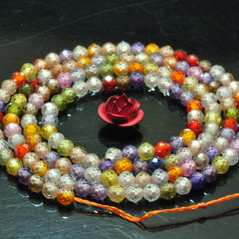 YesBeads Zircon mix gemstone faceted round loose beads wholesale multicolor zirconia 15"