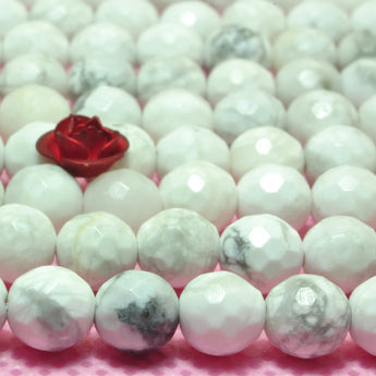 YesBeads natural white Howlite micro faceted round loose beads wholesale gemstone 6mm 15"