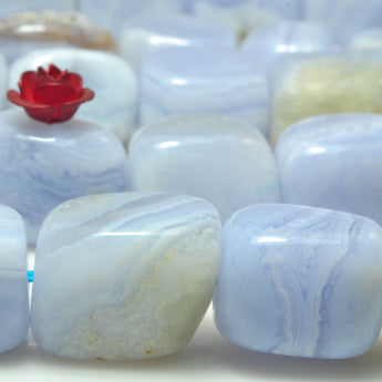 YesBeads Natural Blue Lace Agate smooth candy nugget beads gemstone wholesale 15"