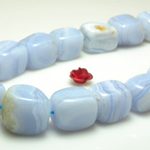YesBeads Natural Blue Lace Agate smooth candy nugget beads gemstone wholesale 15"