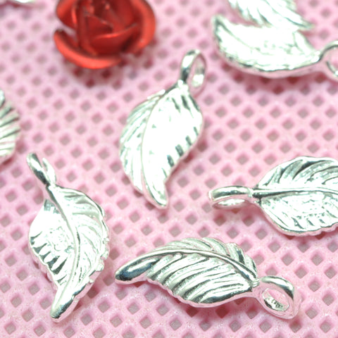 925 Sterling silver handmade jewelry carve leaf charms pendant beads wholesale jewelry findings