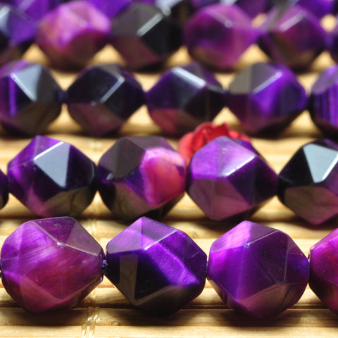 YesBeads purple Tiger Eye faceted star cut nugget loose beads wholesale gemstone jewelry making 15'' full strand