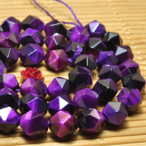 YesBeads purple Tiger Eye faceted star cut nugget loose beads wholesale gemstone jewelry making 15'' full strand
