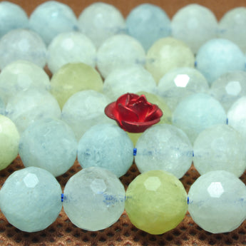 YesBeads Natural Aquamarine faceted round beads blue gemstone wholesale jewelry 15"