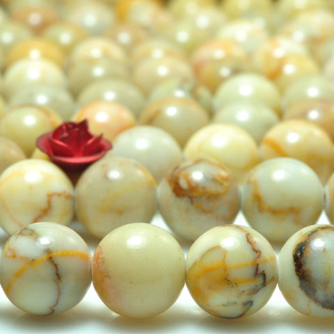 YesBeads Natural Yellow Turquoise smooth round beads gemstone 6mm 8mm 10mm 15"