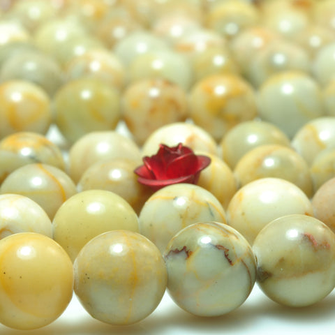 YesBeads Natural Yellow Turquoise smooth round beads gemstone 6mm 8mm 10mm 15"