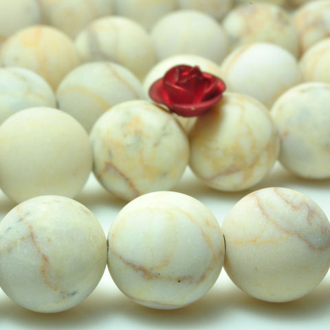 YesBeads chinese turquoise cream yellow Turquoise matte round beads wholesale gemstone 15'' full strand