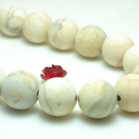 YesBeads chinese turquoise cream yellow Turquoise matte round beads wholesale gemstone 15'' full strand