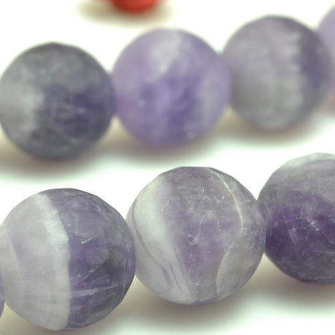 YesBeads natural dog tooth Amethyst faceted matte round loose beads wholesale gemstone 15"