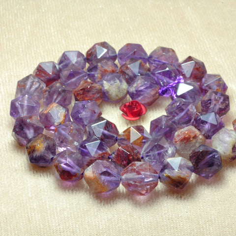 Natural Super 7 cacoxenite amethyst star cut faceted nugget beads wholesale super seven crystal gemstone