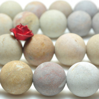 YesBeads Natural Rainbow Jasper matte round beads gemstone wholesale jewelry 15"