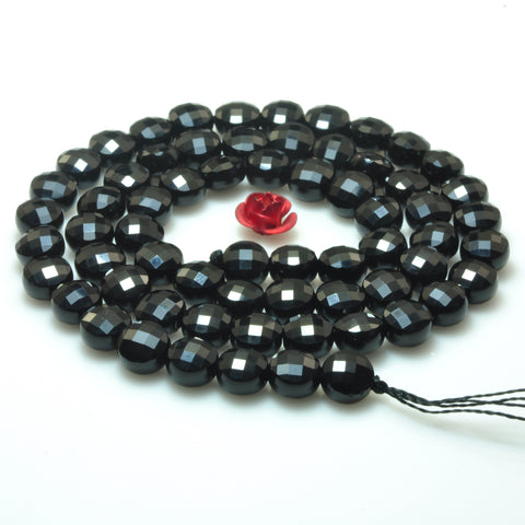 YesBeads Black Onyx micro faceted coin loose beads wholesale gemstone jewelry 15"