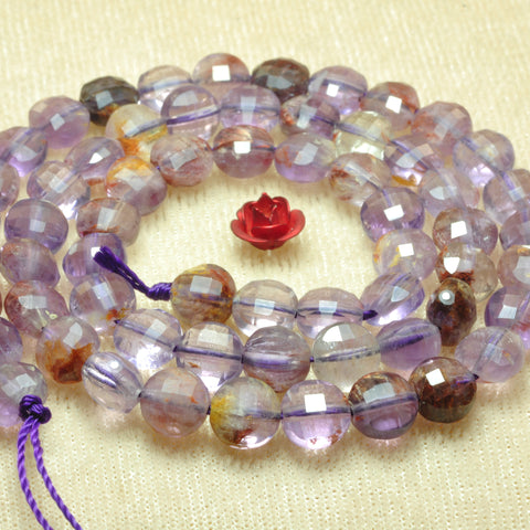 YesBeads Natural Super 7 Seven Crystal micro faceted coin beads cacoxenite amethyst gemstone wholesale jewelry 15"