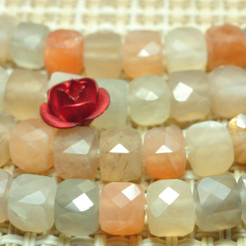 YesBeads Natural rainbow moonstone micro faceted cube loose beads mix gemstone wholesale jewelry making 4mm 15"