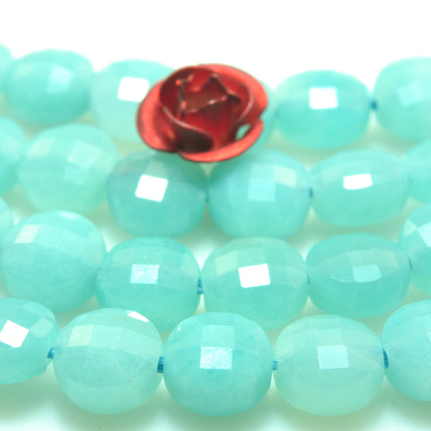 YesBeads Natural Amazonite gemstone micro faceted coin loose beads wholesale jewelry making 6mm 15"