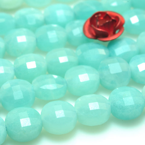 YesBeads Natural Amazonite gemstone micro faceted coin loose beads wholesale jewelry making 6mm 15"
