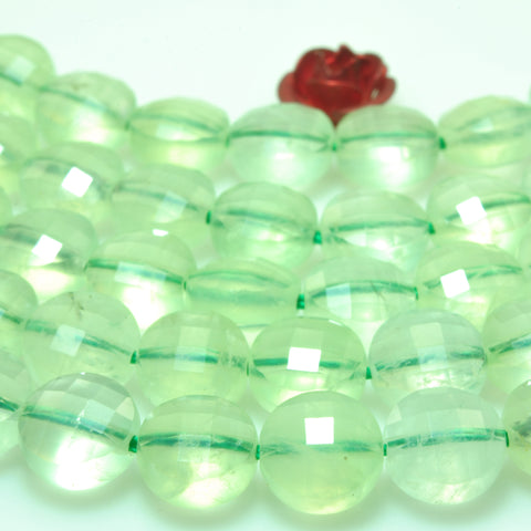 YesBeads natural green Prehnite gemstone micro faceted coin loose beads wholesale jewelry making 15"