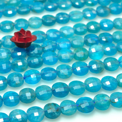 YesBeads natural blue Apatite gemstone micro faceted loose coin beads wholesale jewelry making 4.5mm 15"
