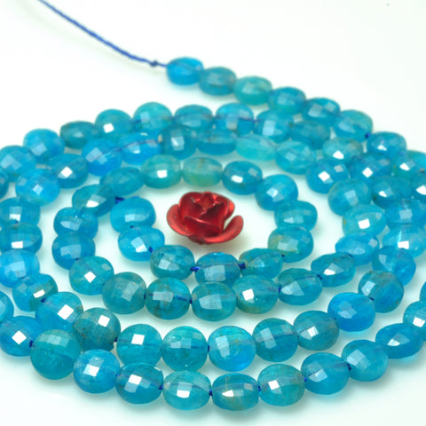 YesBeads natural blue Apatite gemstone micro faceted loose coin beads wholesale jewelry making 4.5mm 15"