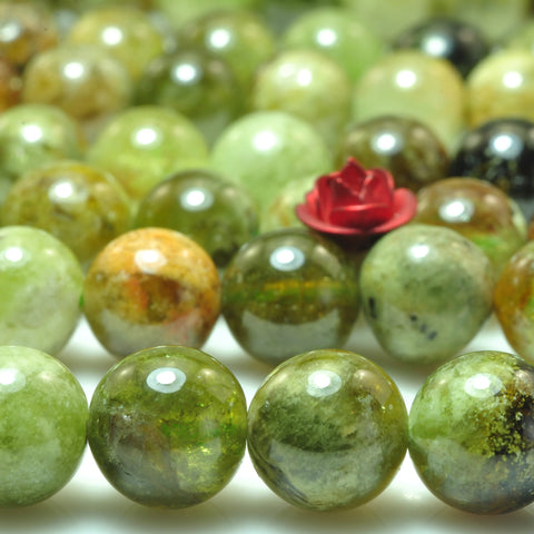 Natural green garnet A grade smooth round loose beads grossular garnet gemstone 15"