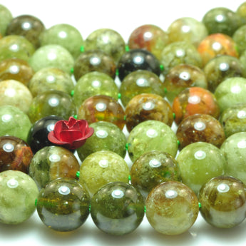 Natural green garnet A grade smooth round loose beads grossular garnet gemstone 15"