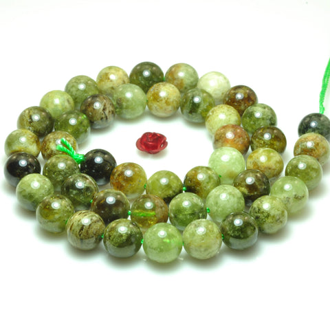 Natural green garnet A grade smooth round loose beads grossular garnet gemstone 15"