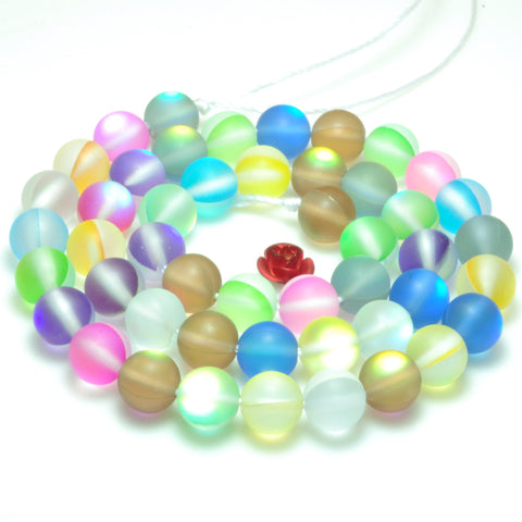 YesBeads Mystic Aura Quartz Crystal matte round loose beads wholesale jewelry 15"