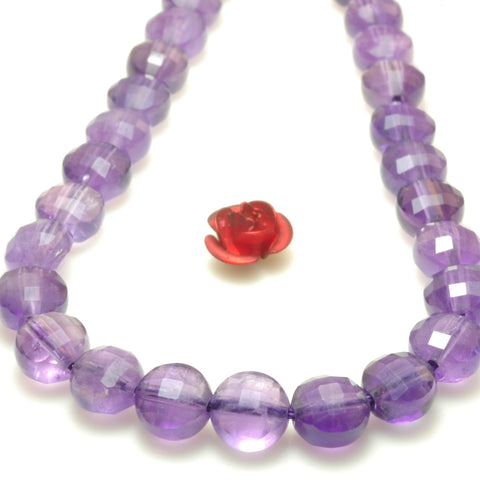 YesBeads Natural Amethyst gemstone micro faceted coin loose beads wholesale jewelry making 15'full strand
