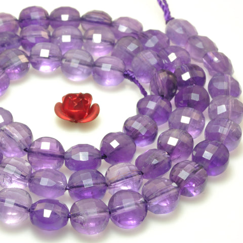 YesBeads Natural Amethyst gemstone micro faceted coin loose beads wholesale jewelry making 15'full strand