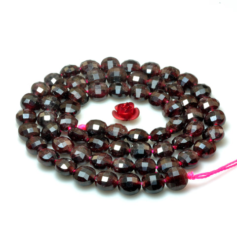YesBeads Natural Red Garnet gemstone micro faceted coin loose beads wholesale jewelry making 6mm 8mm 15" strand