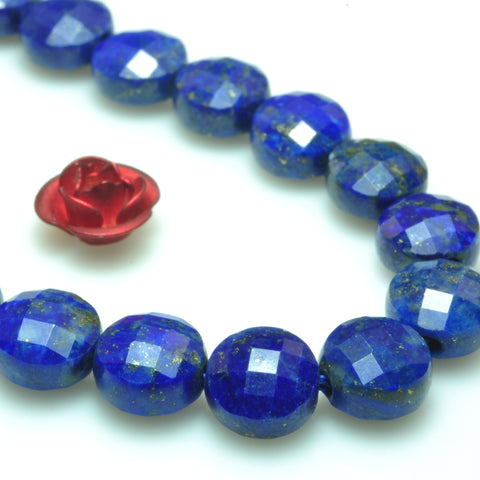 YesBeads Natural Lapis Lazuli A grade micro faceted coin loose beads wholesale gemstone jewelry making 15"full strand