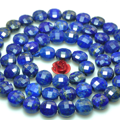 YesBeads Natural Lapis Lazuli A grade micro faceted coin loose beads wholesale gemstone jewelry making 15"full strand