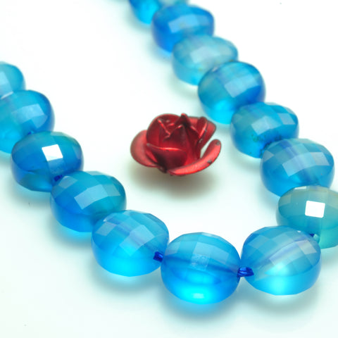 YesBeads Blue Agate micro faceted coin loose beads wholesale gemstone jewelry 6mm