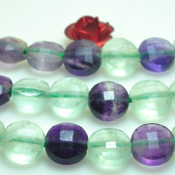 YesBeads natural Fluorite gemstone micro faceted coin loose beads wholesale jewelry 6mm 15"