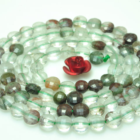 YesBeads natural green Phantom Quartz micro faceted coin loose beads wholesale gemstone jewelry making 4mm 15"