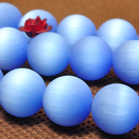 YesBeads Blue Cat Eye matte round beads synthetic cat eyes stone wholesale jewelry 15"