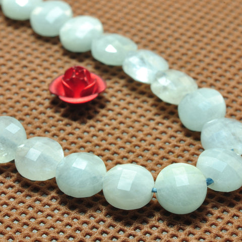 YesBeads Natural Aquamarine gemstone A grade micro faceted coin loose beads wholesale jewelry making 6mm 15"